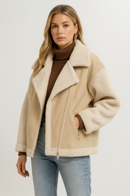 Dames Shearling Jas Warme Aviator Blyssa Leren Jas - StudioMarella