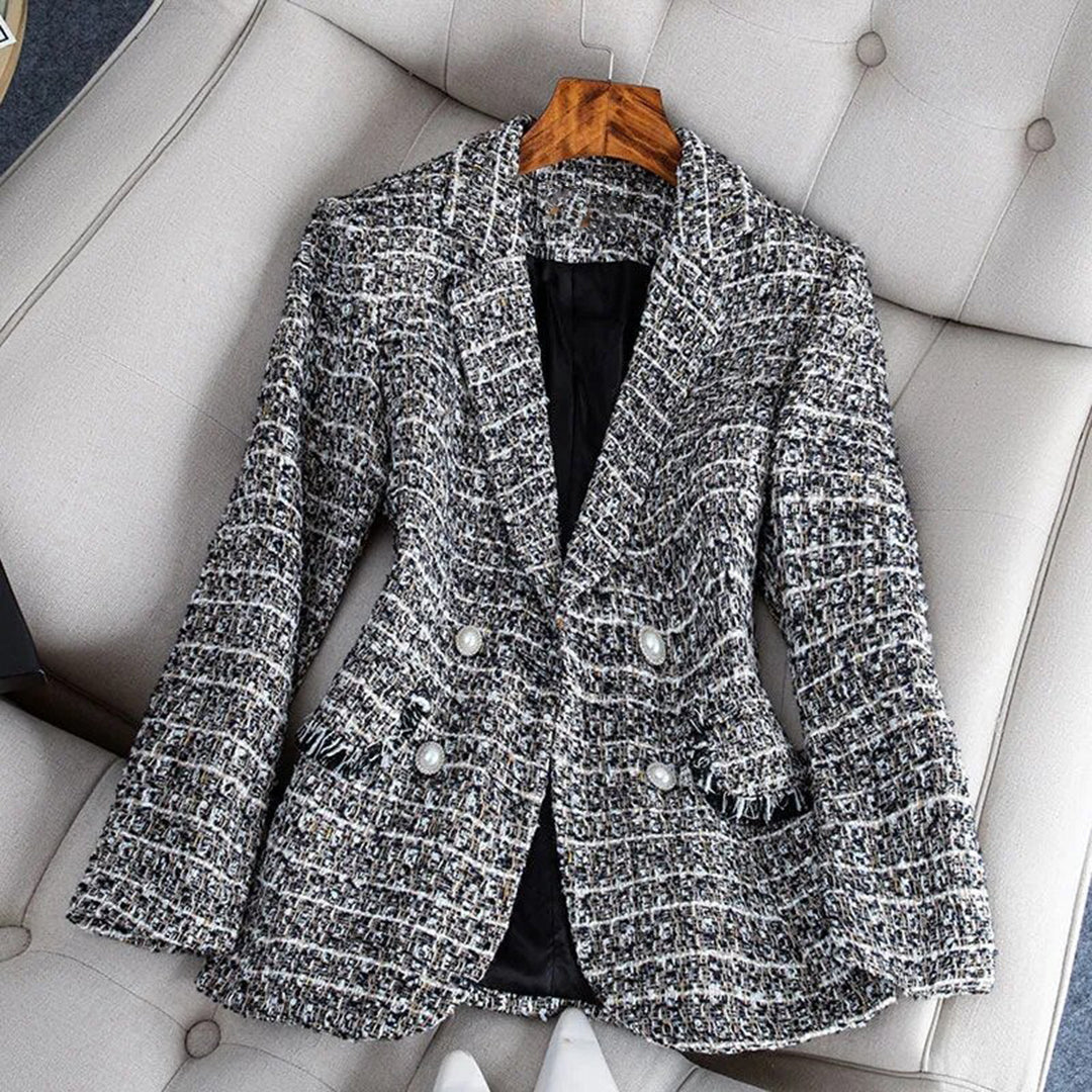 Dames Blazer Klassiek Getailleerd Tweed Jas - StudioMarella