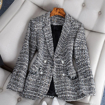 Dames Blazer Klassiek Getailleerd Tweed Jas - StudioMarella