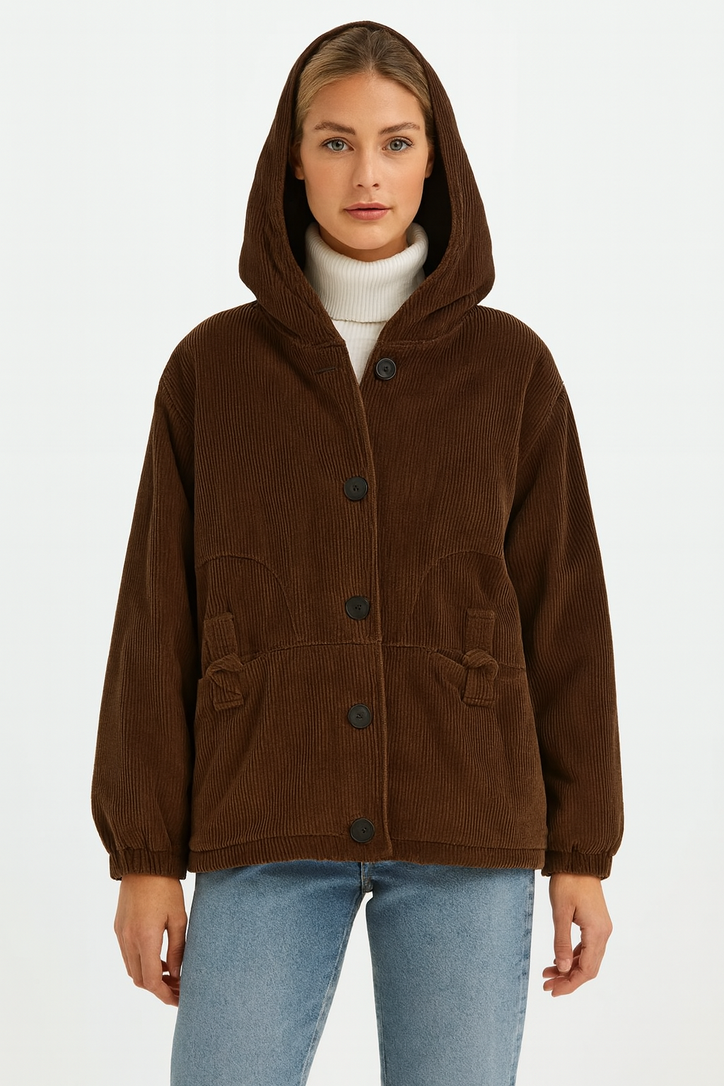 Dames Jas Corduroy Warme Winterjas met Capuchon - StudioMarella