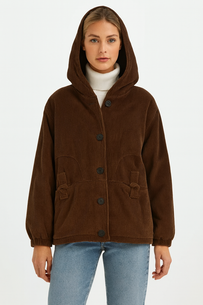 Dames Jas Corduroy Warme Winterjas met Capuchon - StudioMarella
