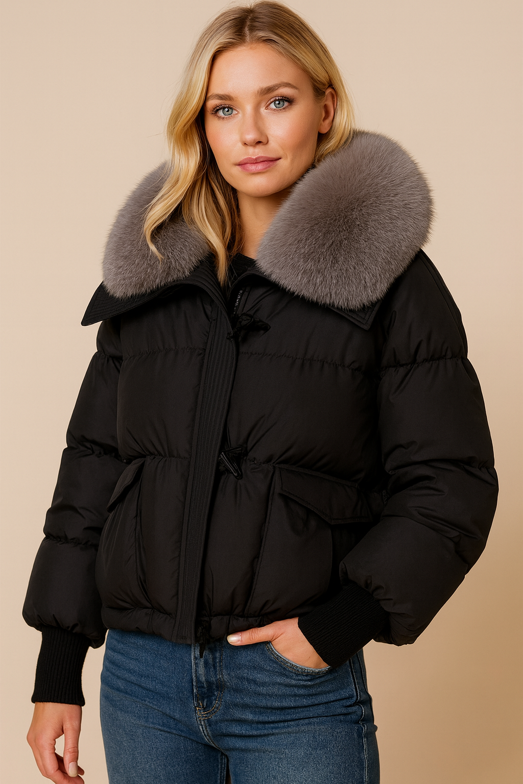 Dames Pufferjas Warm Imitatiebontkraag Stijlvolle Winterjas - StudioMarella
