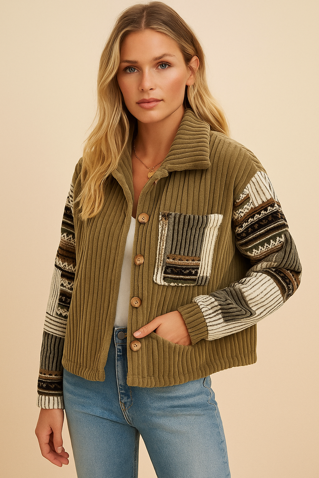Dames Jas met Patchwork Details Elegant Model - StudioMarella