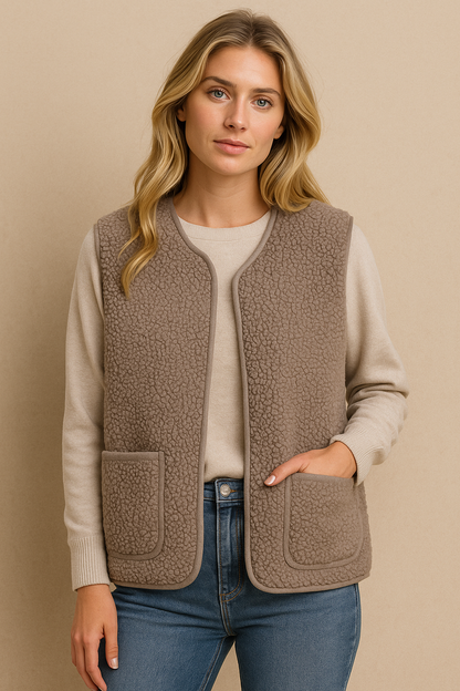 Dames Teddyjas Plus Size Warm en Zachte Bodywarmer met Zakken - StudioMarella