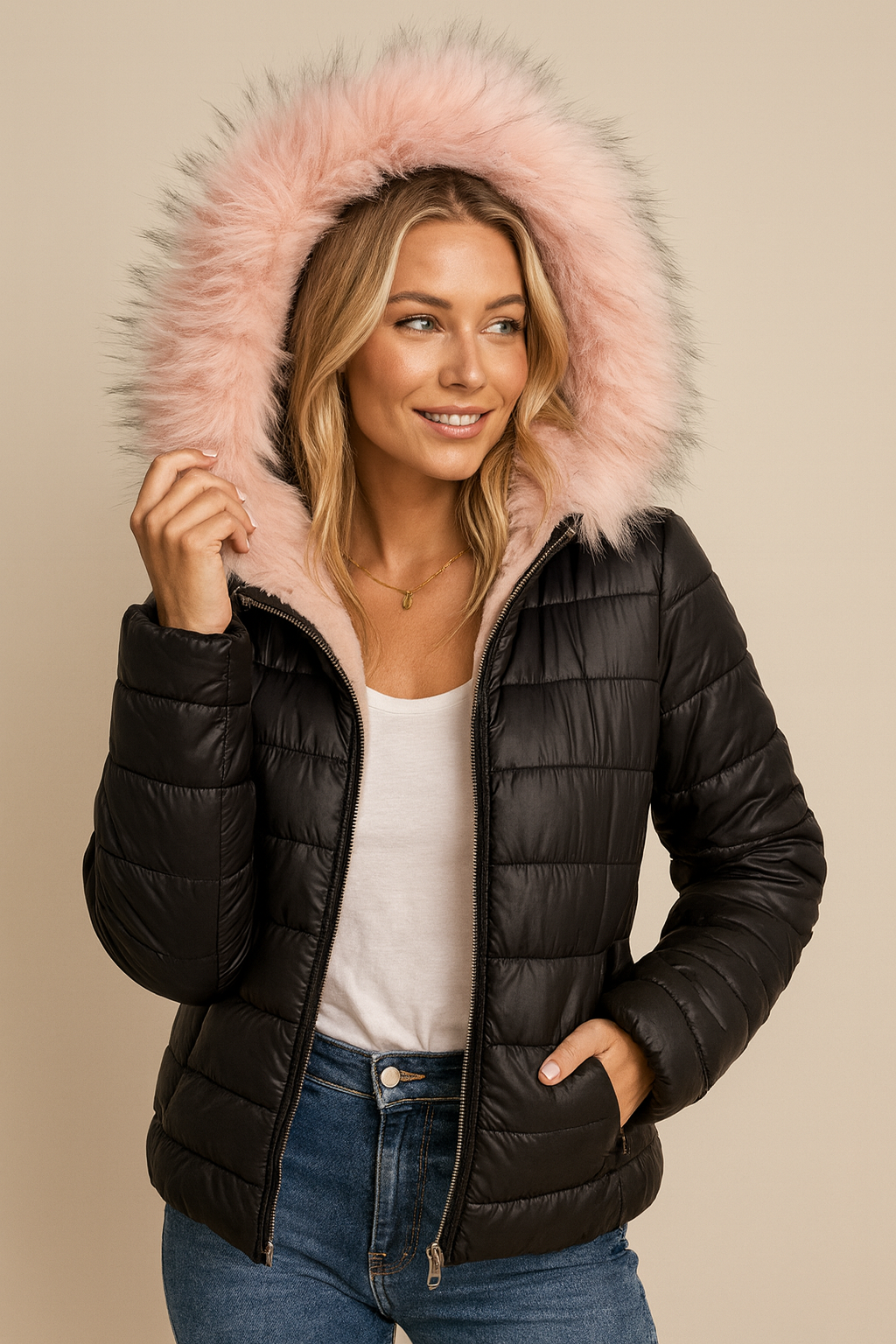 Dames Winterjas Warm Gewatteerd Faux Fur Kapuchon - StudioMarella