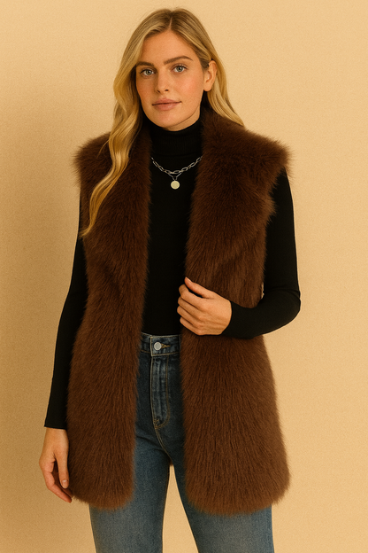 Dames Bodywarmer Faux Fur Zwart Wit Trendy