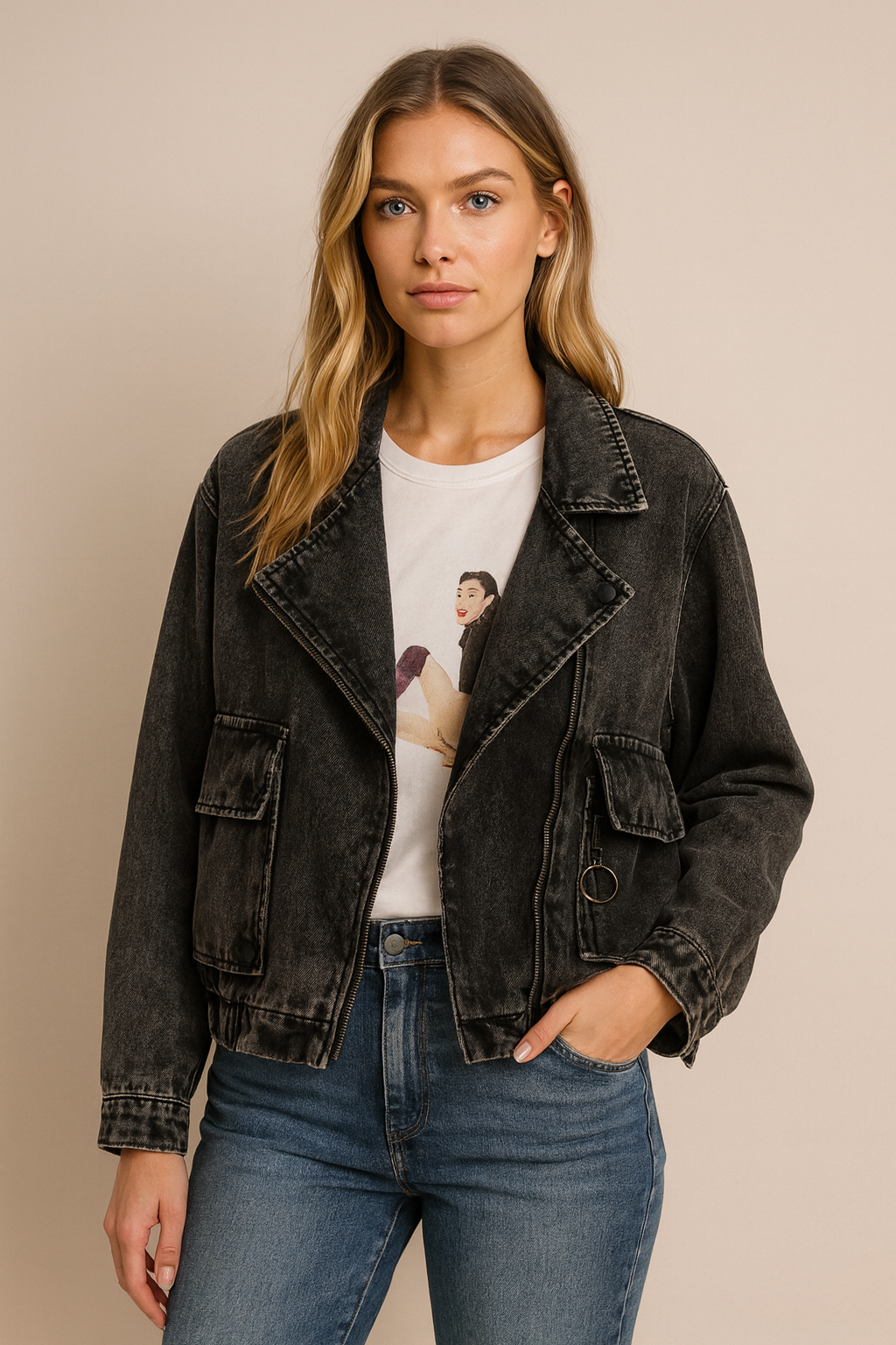 Dames Oversized Jeans Jas Vintage Look Modern Design - StudioMarella