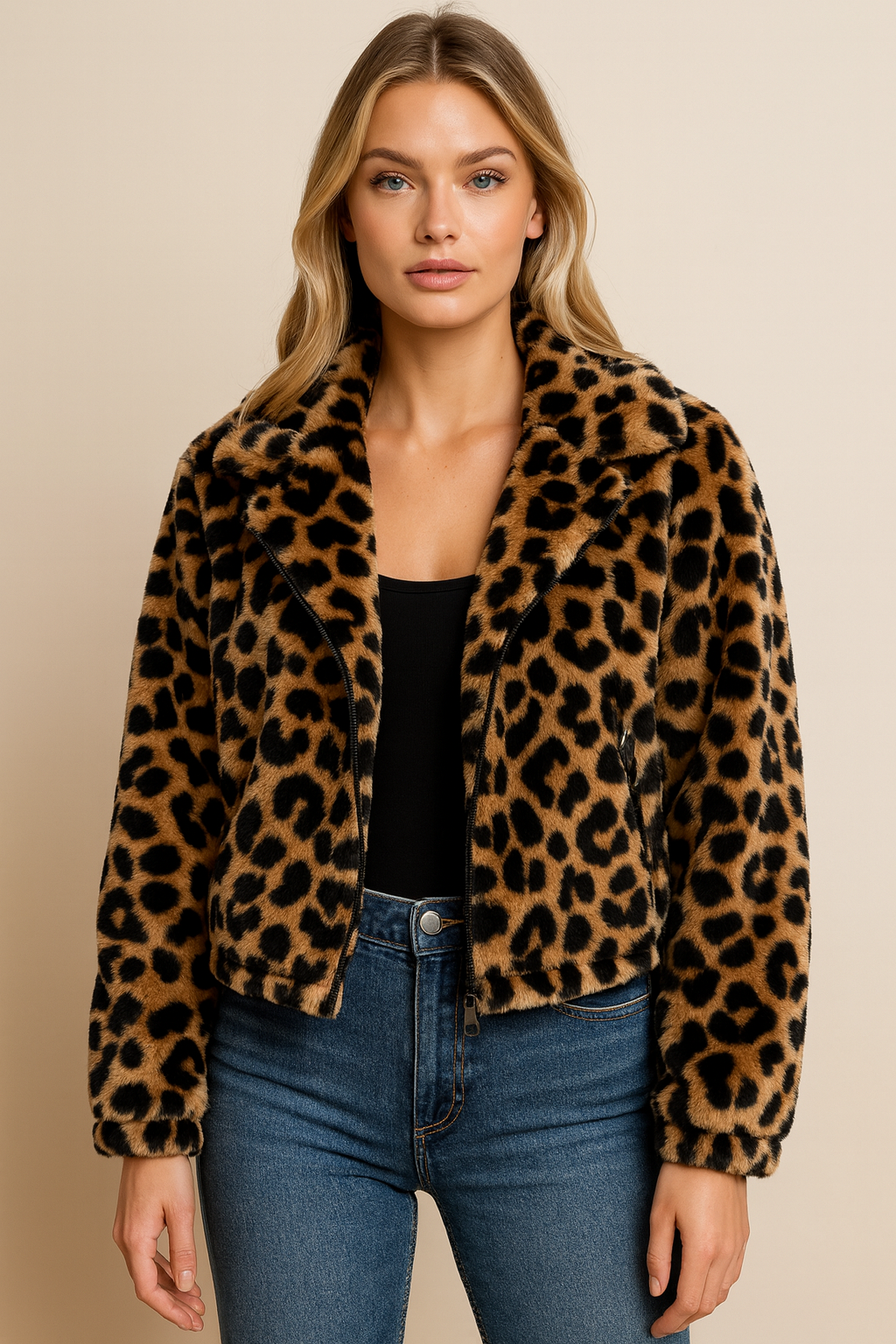 Dames Faux Fur Jas Kort Leopard Print Stijlvol - StudioMarella