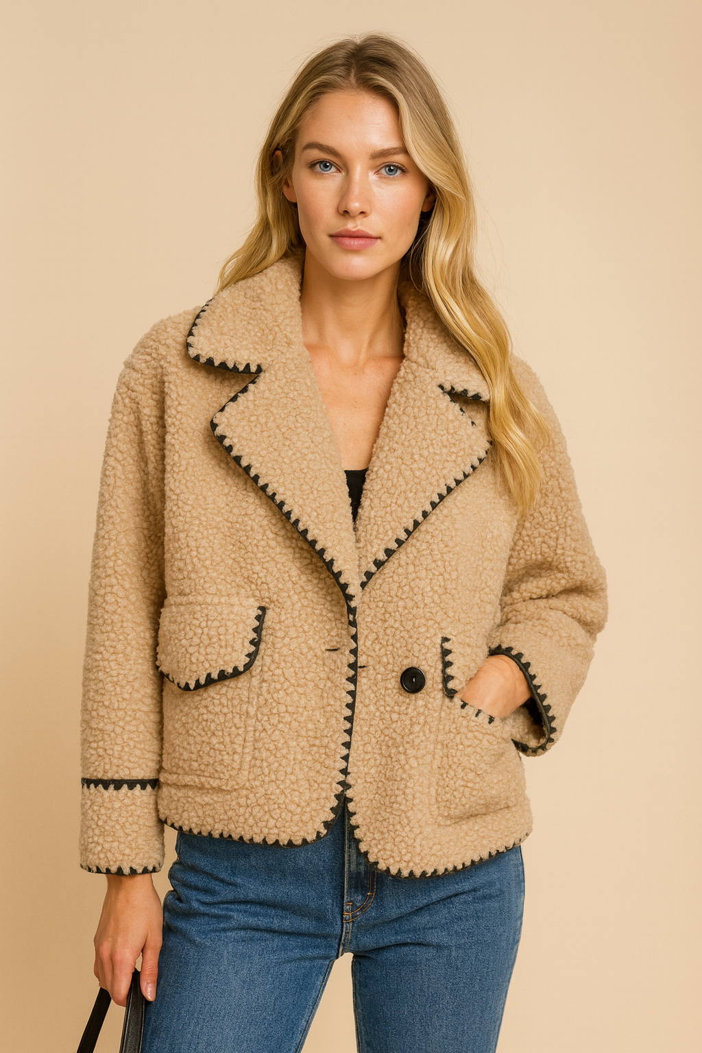 Dames Teddyjas Pluche Zacht met Contrasterende Steek