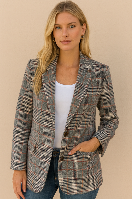 Dames Blazer Geruit Stijlvol Jasje Trendy Kleding - StudioMarella