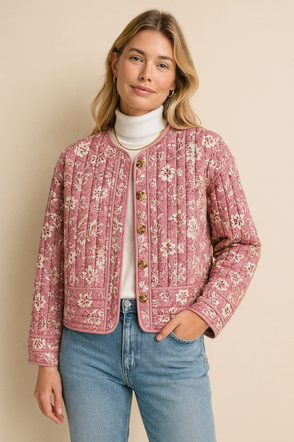 Dames Jas Warm Gewatteerd Bloemenprint - StudioMarella