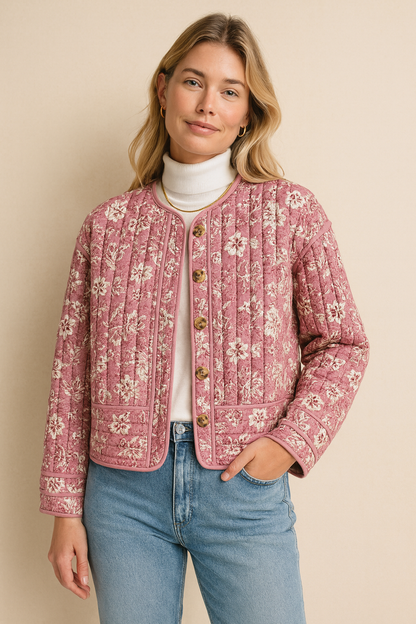 Dames Jas Warm Gewatteerd Bloemenprint - StudioMarella