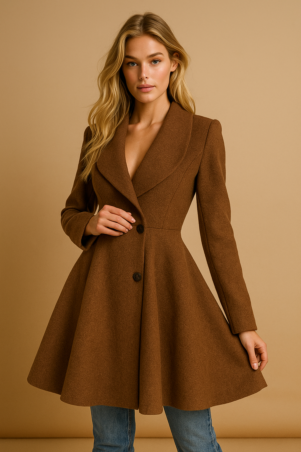 Dames Wollen Jas Getailleerd Elegante Snit - StudioMarella