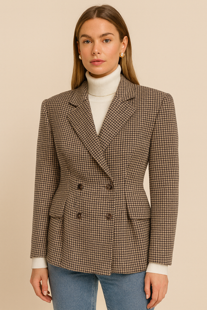 Dames Blazer Geruit Stijlvol met Plooien en Chic Design