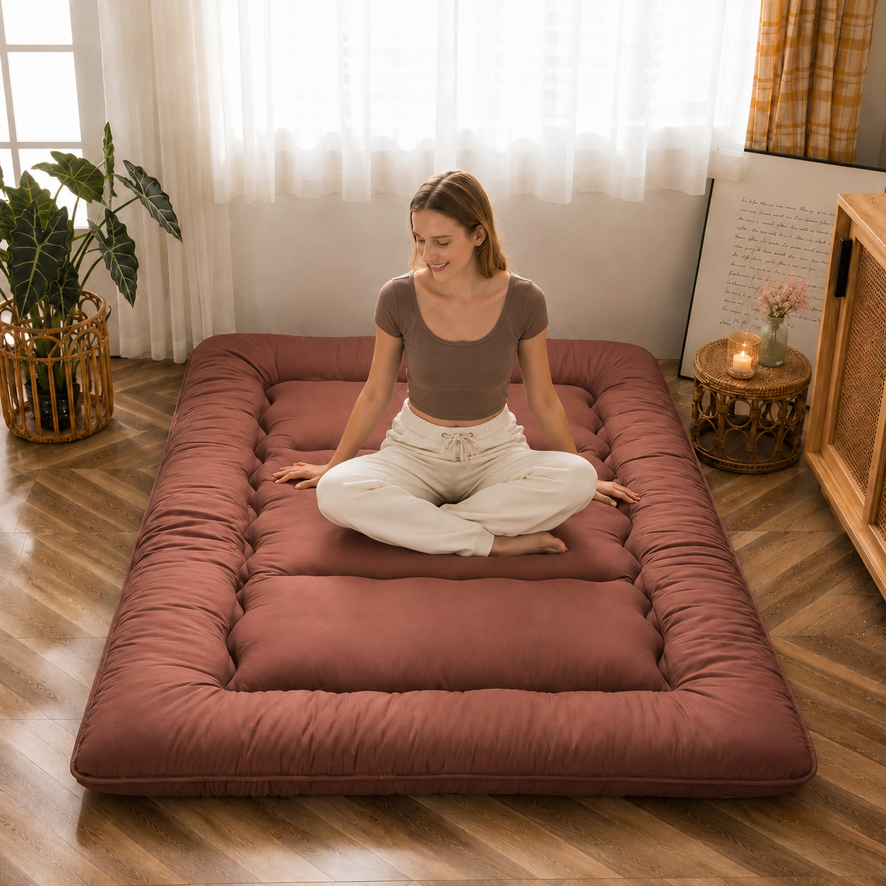 Opvouwbaar Futonmatras 10cm Dik Japanse Slaapmat Volwassenen Kinderen Tatami Yogamat Reisbed Gastenkamer