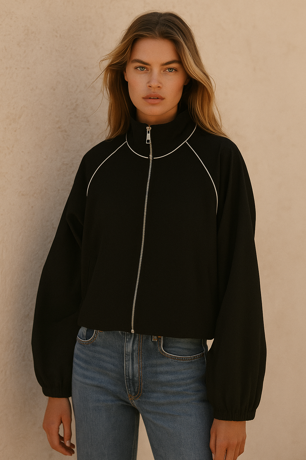 Dames Sportjas Zwart Nylon Met Rits - StudioMarella