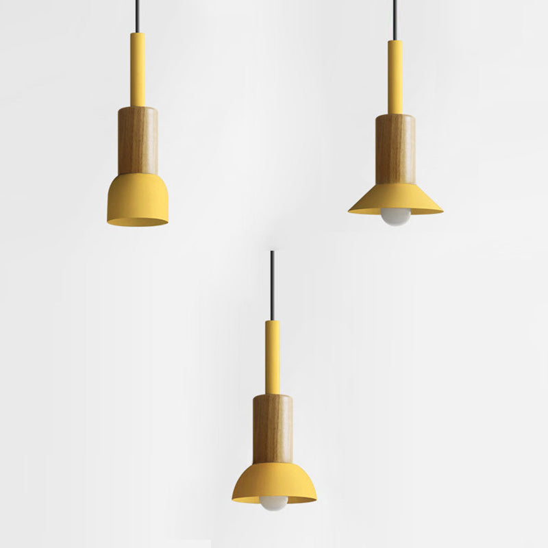 Scandinavische Houten Hanglamp met Gekleurd Metalen Accent - Minimalistische Verlichting voor Boven Eettafel en Woonkamer