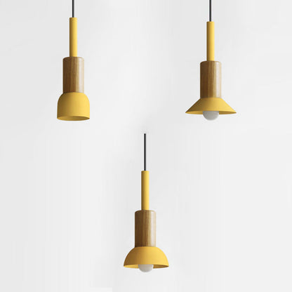 Scandinavische Houten Hanglamp met Gekleurd Metalen Accent - Minimalistische Verlichting voor Boven Eettafel en Woonkamer