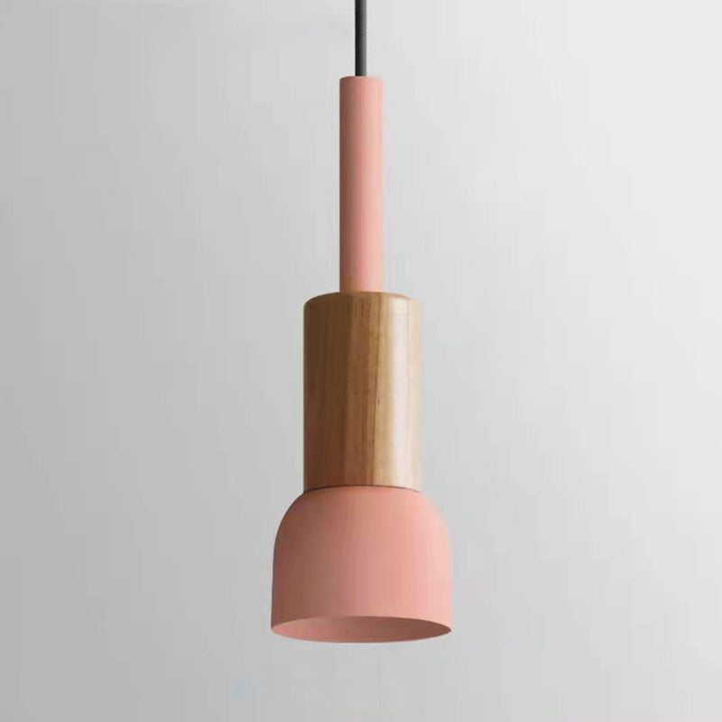 Scandinavische Houten Hanglamp met Gekleurd Metalen Accent - Minimalistische Verlichting voor Boven Eettafel en Woonkamer