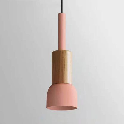 Scandinavische Houten Hanglamp met Gekleurd Metalen Accent - Minimalistische Verlichting voor Boven Eettafel en Woonkamer