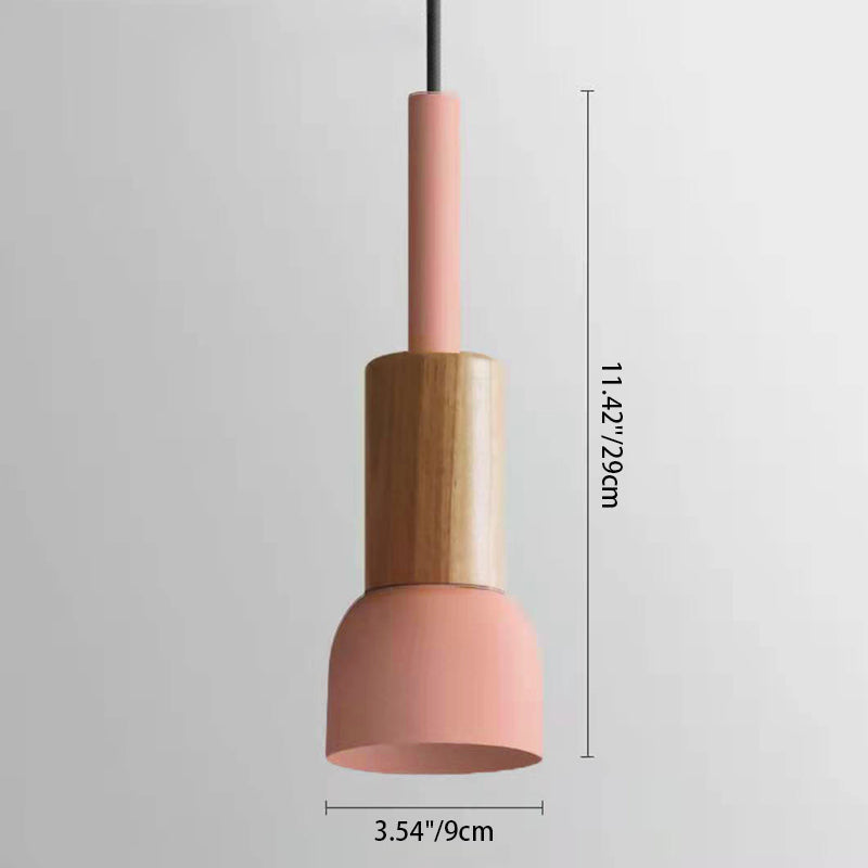 Scandinavische Houten Hanglamp met Gekleurd Metalen Accent - Minimalistische Verlichting voor Boven Eettafel en Woonkamer