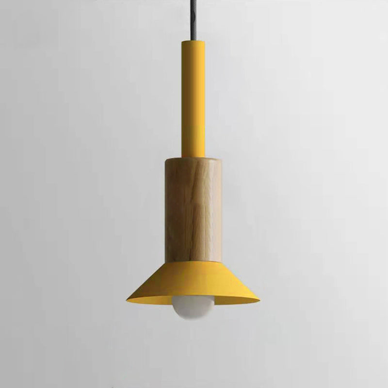 Scandinavische Houten Hanglamp met Gekleurd Metalen Accent - Minimalistische Verlichting voor Boven Eettafel en Woonkamer