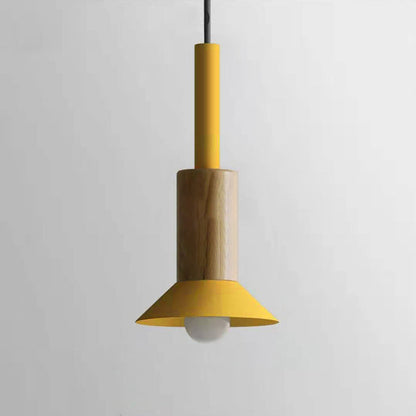Scandinavische Houten Hanglamp met Gekleurd Metalen Accent - Minimalistische Verlichting voor Boven Eettafel en Woonkamer