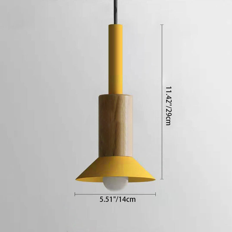 Scandinavische Houten Hanglamp met Gekleurd Metalen Accent - Minimalistische Verlichting voor Boven Eettafel en Woonkamer