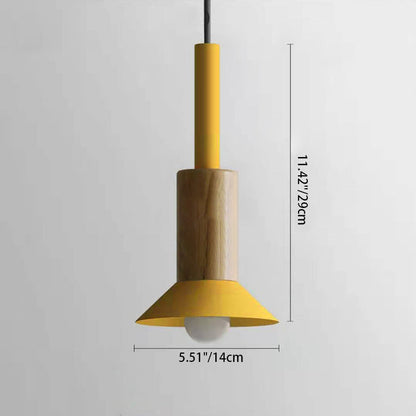 Scandinavische Houten Hanglamp met Gekleurd Metalen Accent - Minimalistische Verlichting voor Boven Eettafel en Woonkamer