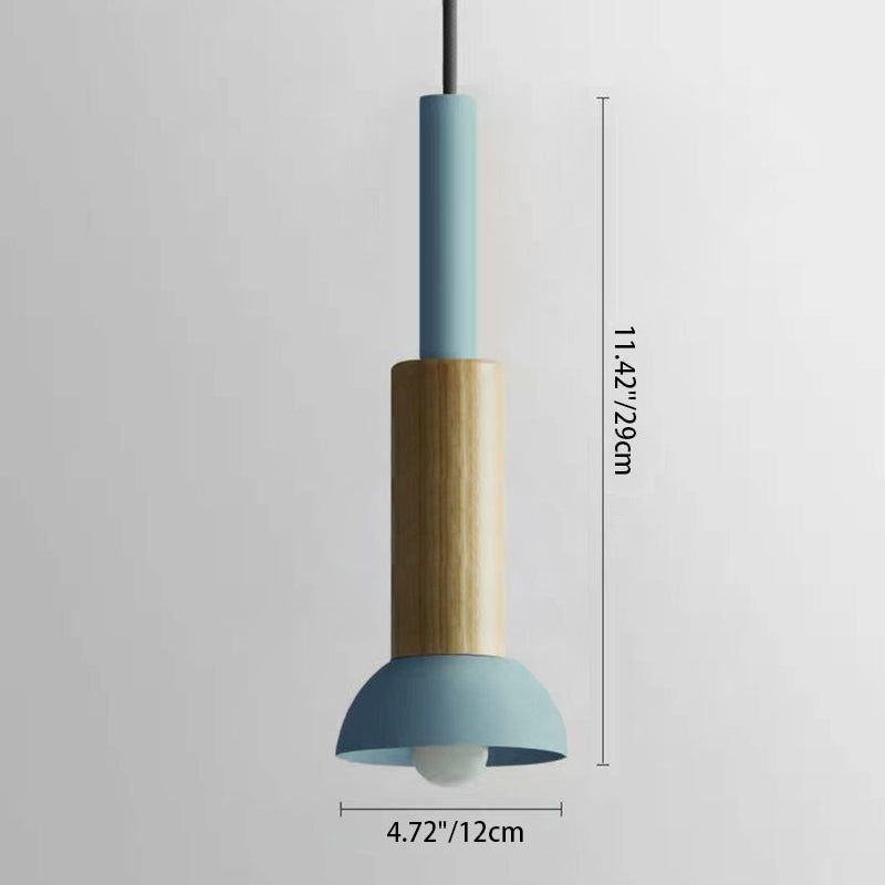 Scandinavische Houten Hanglamp met Gekleurd Metalen Accent - Minimalistische Verlichting voor Boven Eettafel en Woonkamer