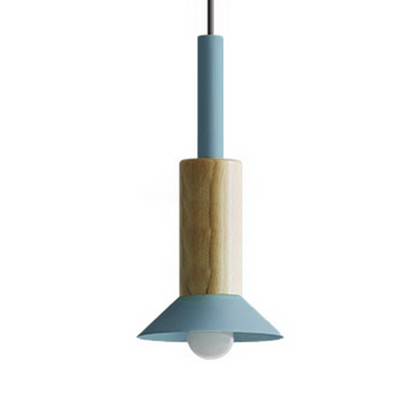 Scandinavische Houten Hanglamp met Gekleurd Metalen Accent - Minimalistische Verlichting voor Boven Eettafel en Woonkamer