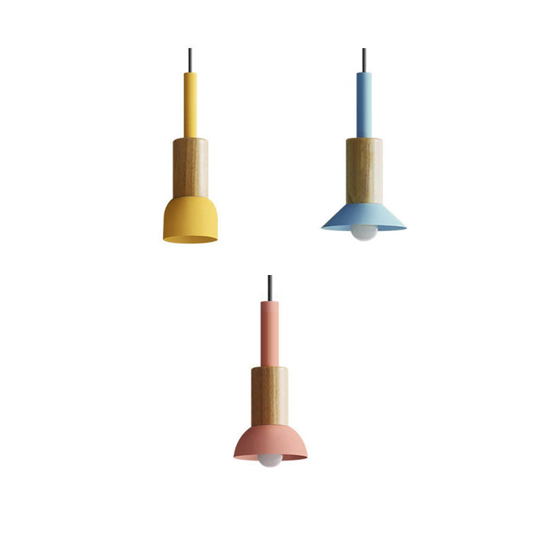 Scandinavische Houten Hanglamp met Gekleurd Metalen Accent - Minimalistische Verlichting voor Boven Eettafel en Woonkamer