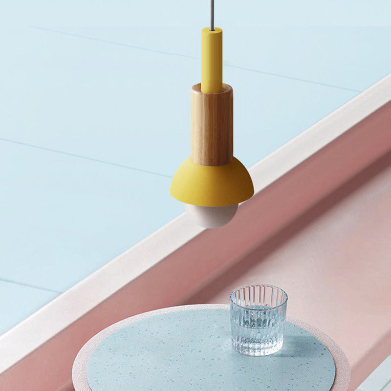 Scandinavische Houten Hanglamp met Gekleurd Metalen Accent - Minimalistische Verlichting voor Boven Eettafel en Woonkamer