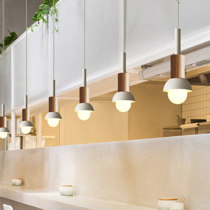 Scandinavische Houten Hanglamp met Gekleurd Metalen Accent - Minimalistische Verlichting voor Boven Eettafel en Woonkamer