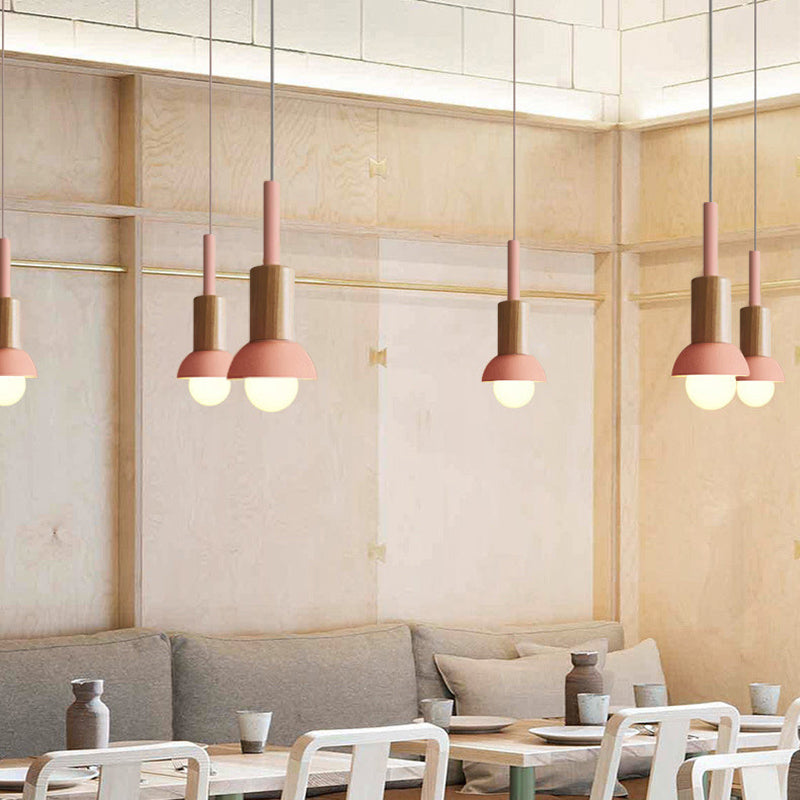 Scandinavische Houten Hanglamp met Gekleurd Metalen Accent - Minimalistische Verlichting voor Boven Eettafel en Woonkamer
