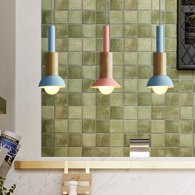 Scandinavische Houten Hanglamp met Gekleurd Metalen Accent - Minimalistische Verlichting voor Boven Eettafel en Woonkamer