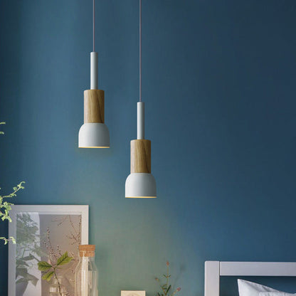 Scandinavische Houten Hanglamp met Gekleurd Metalen Accent - Minimalistische Verlichting voor Boven Eettafel en Woonkamer