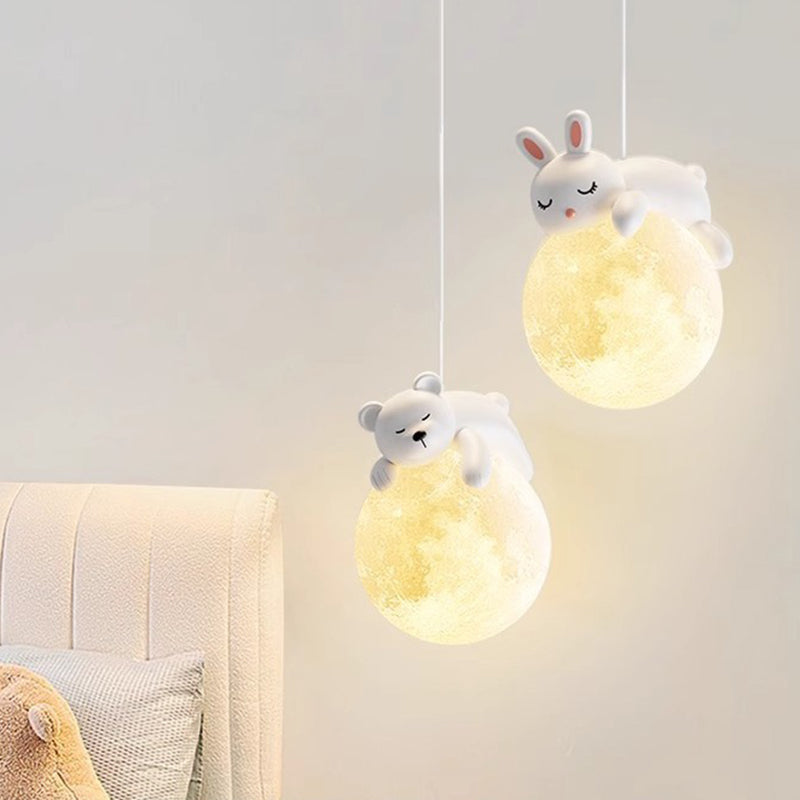 Speelse Hanglamp met Cartoon Figuren – PE Lampenkap en G9 Fitting – Wit Wandlicht voor Kinderkamer