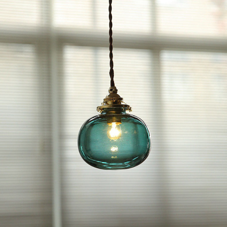 Vintage Hanglamp Goud met Glazen Kap E26 – Retro Koperen Verlichting voor Woonkamer en Eettafel