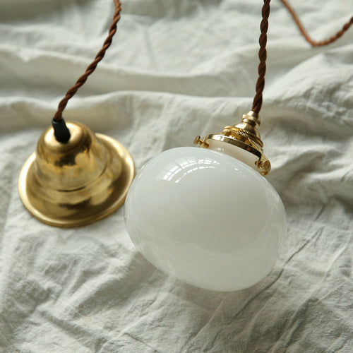 Vintage Hanglamp Goud met Glazen Kap E26 – Retro Koperen Verlichting voor Woonkamer en Eettafel