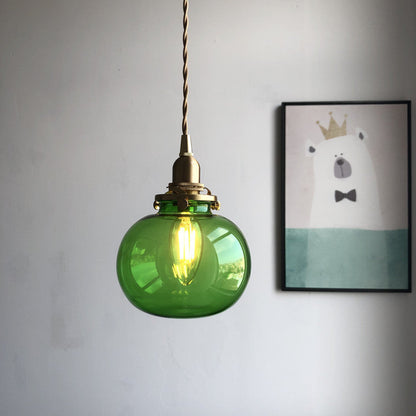 Vintage Hanglamp Goud met Glazen Kap E26 – Retro Koperen Verlichting voor Woonkamer en Eettafel