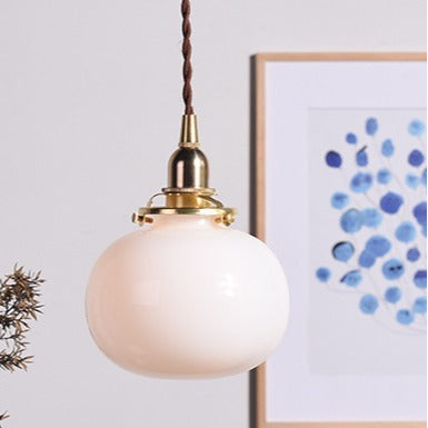 Vintage Hanglamp Goud met Glazen Kap E26 – Retro Koperen Verlichting voor Woonkamer en Eettafel