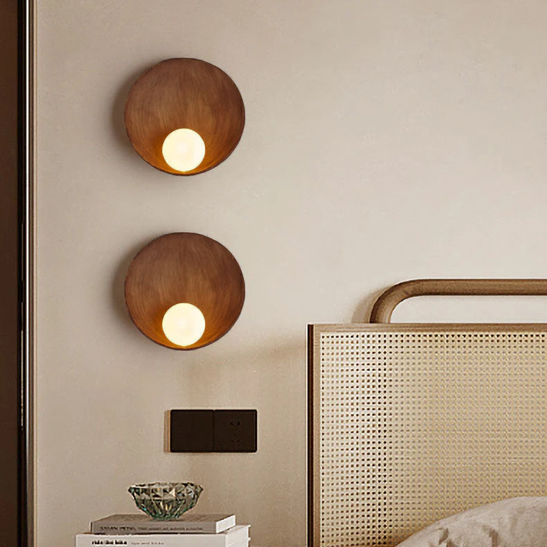 Wandlamp Resin Glas Rond 23x23cm Wit Houtkleur G4 Slaapkamer Woonkamer Sfeerverlichting