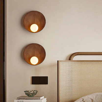 Wandlamp Resin Glas Rond 23x23cm Wit Houtkleur G4 Slaapkamer Woonkamer Sfeerverlichting