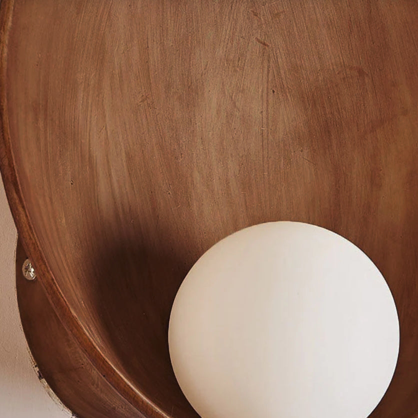 Wandlamp Resin Glas Rond 23x23cm Wit Houtkleur G4 Slaapkamer Woonkamer Sfeerverlichting