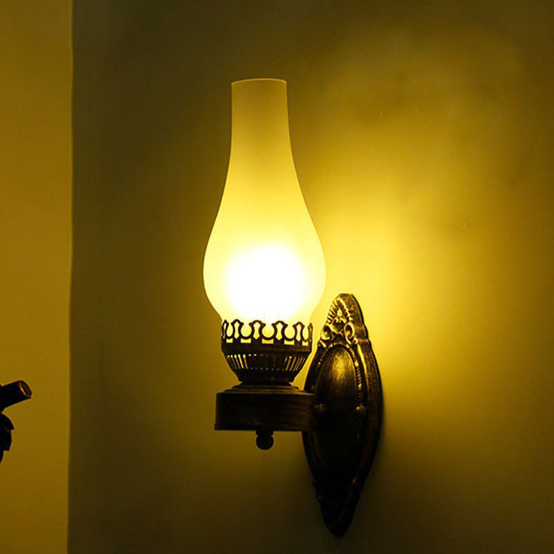 Wandlamp Petroleumstijl Glas Brons Metaal 42cm Hal Woonkamer Slaapkamer Retro Vintage Olielamp Look E26 Sfeerlamp