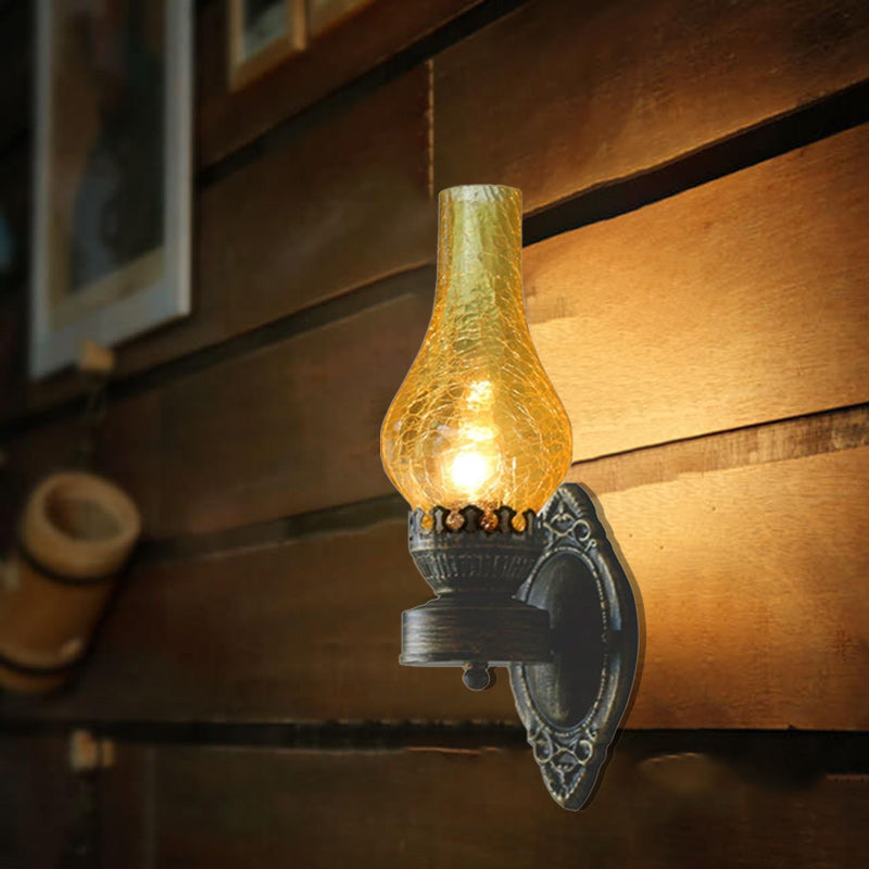 Wandlamp Petroleumstijl Glas Brons Metaal 42cm Hal Woonkamer Slaapkamer Retro Vintage Olielamp Look E26 Sfeerlamp