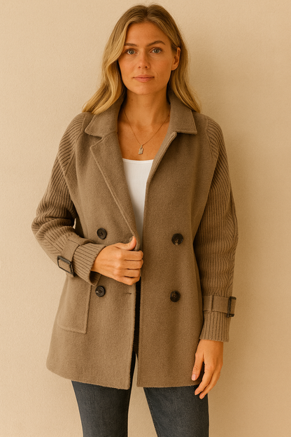 Dames Jas Gebreid Mid-Lengte Wool Look Elegante Buizen - StudioMarella