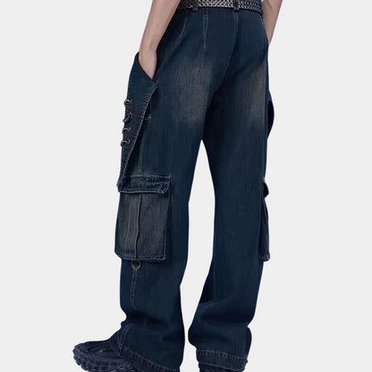 Heren Cargo Jeans Lichtblauw Streetwear Stijl
