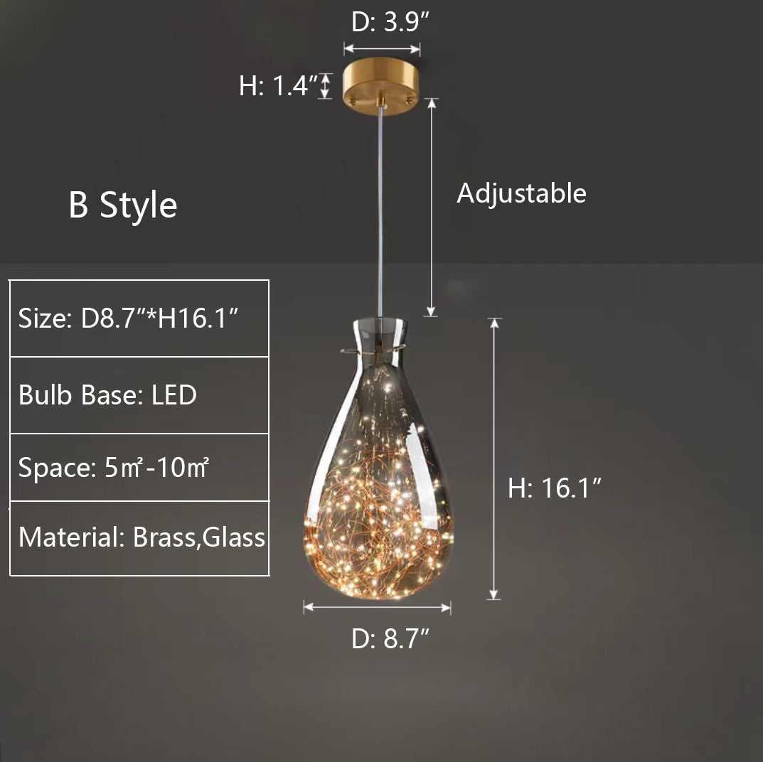 Grijze glazen hanglamp met sterrenhemel-effect voor eetkamer, bar of keukeneiland